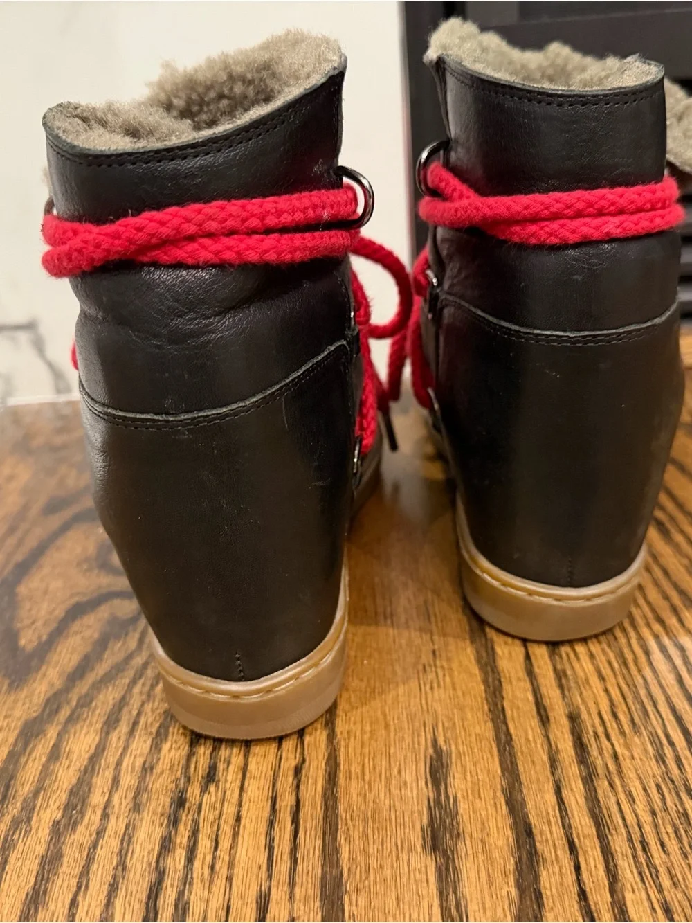 Isabel Marant Black and Red Shearling-Lined Winter Boots